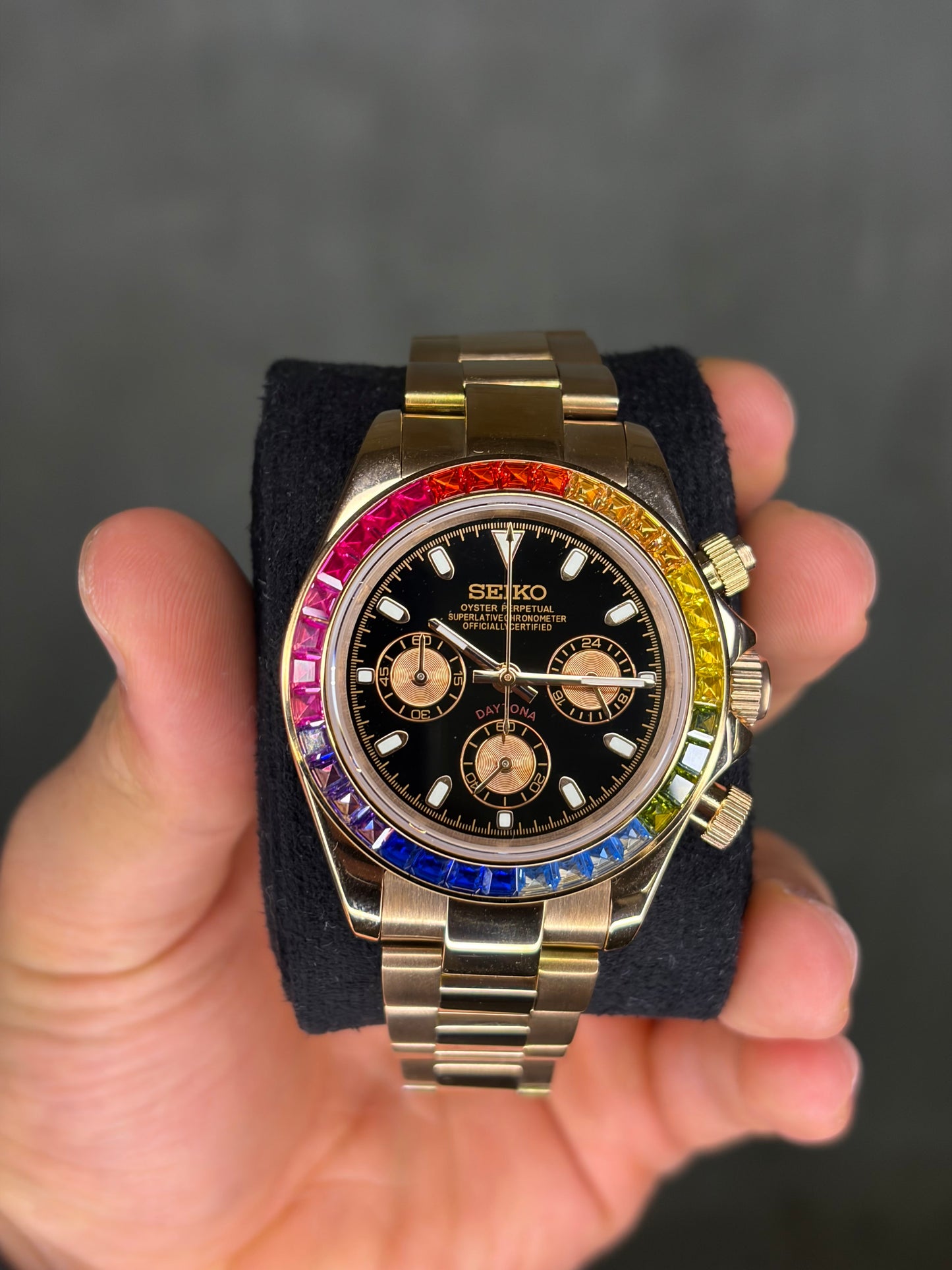 Rainbow baguette & rose gold daytona - Seiko Mod