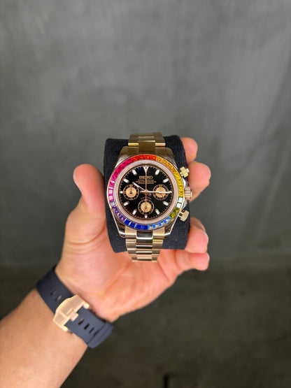 Rainbow baguette & rose gold daytona - Seiko Mod