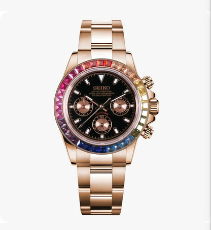 Rainbow baguette & rose gold daytona - Seiko Mod