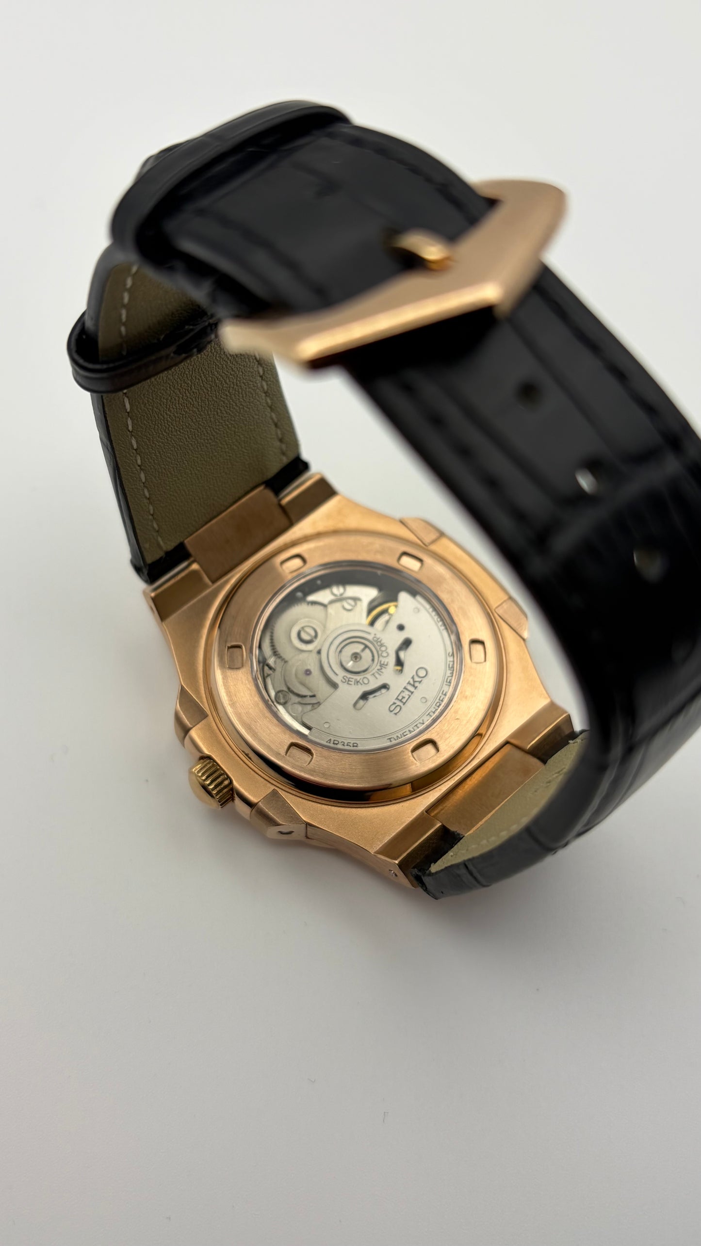 Nautilus Rose Gold Open Heart Leather bracelet - Seiko Mod