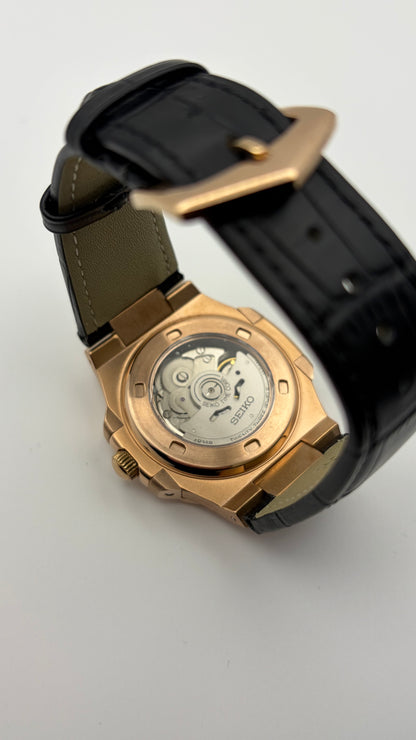 Nautilus Rose Gold Open Heart Leather bracelet - Seiko Mod