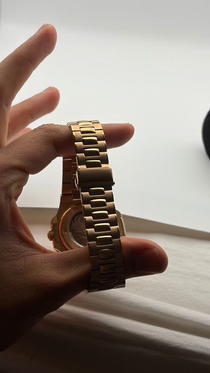 Nautilus Rose Gold & Black Open Heart - Seiko Mod