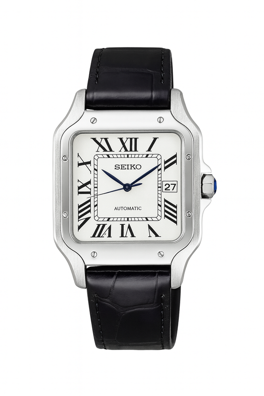 Santos Leather Strap Silver Case - Seiko Mod