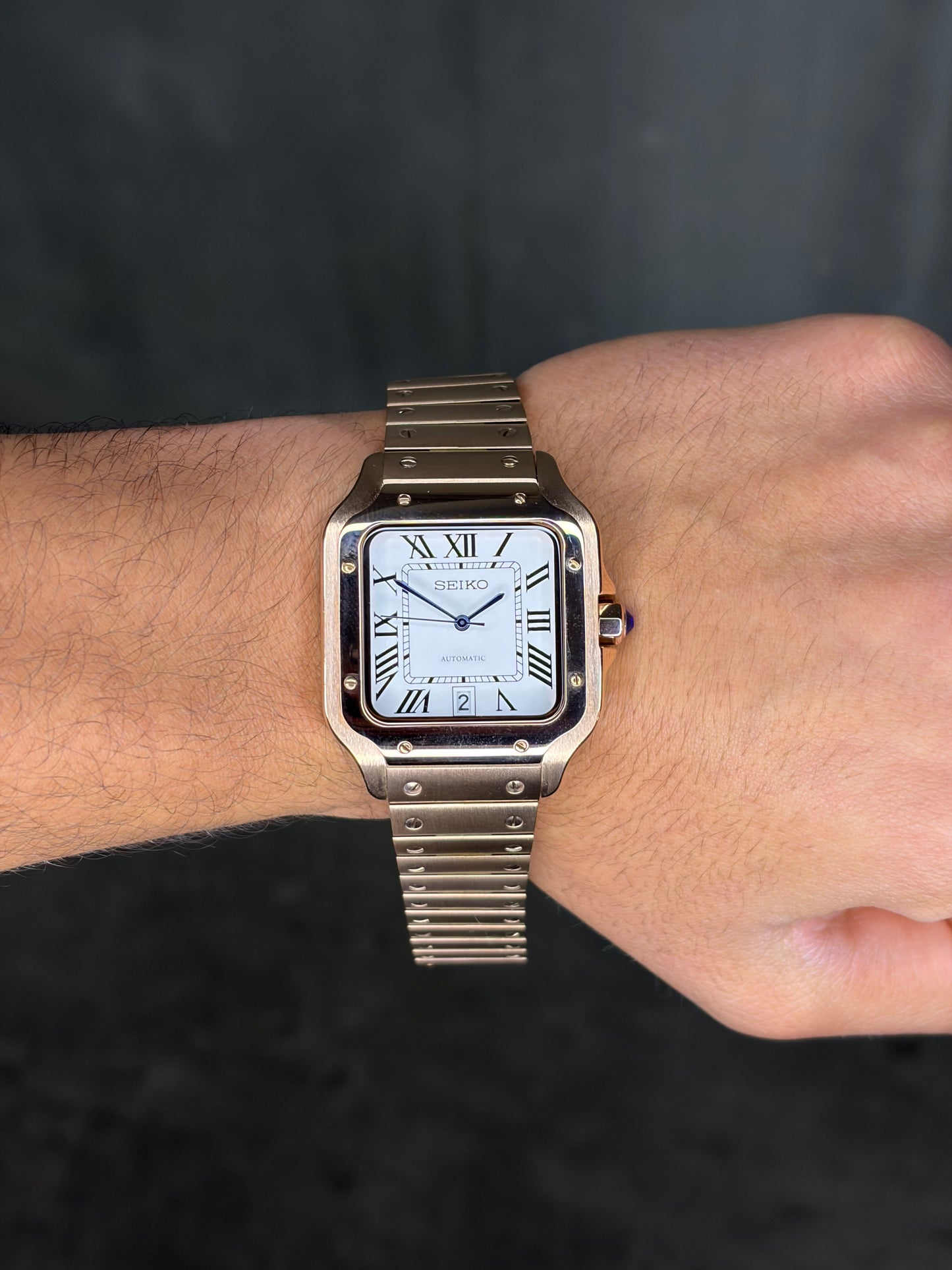 Santos Rose Gold & White Dial - Seiko Mod