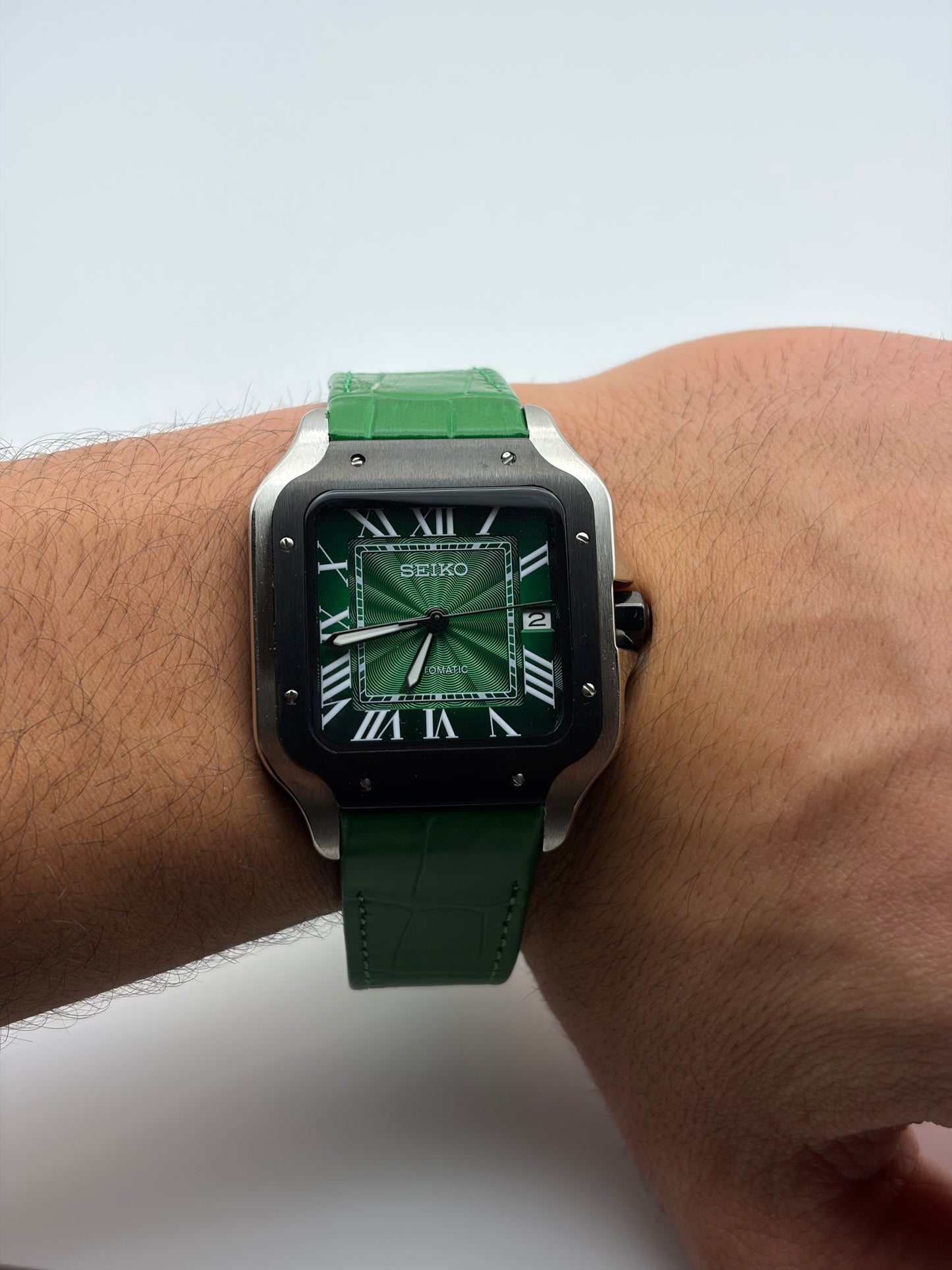 Santos Green Leather Bracelet- Seiko Mod