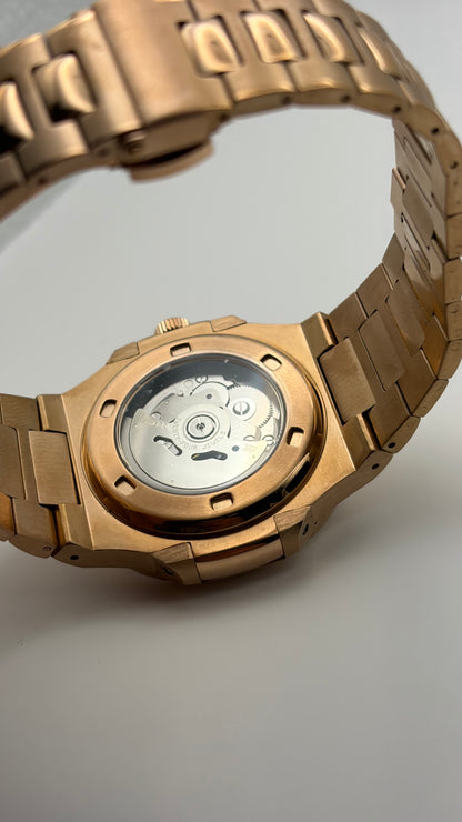 Nautilus Rose Gold & Black Open Heart - Seiko Mod