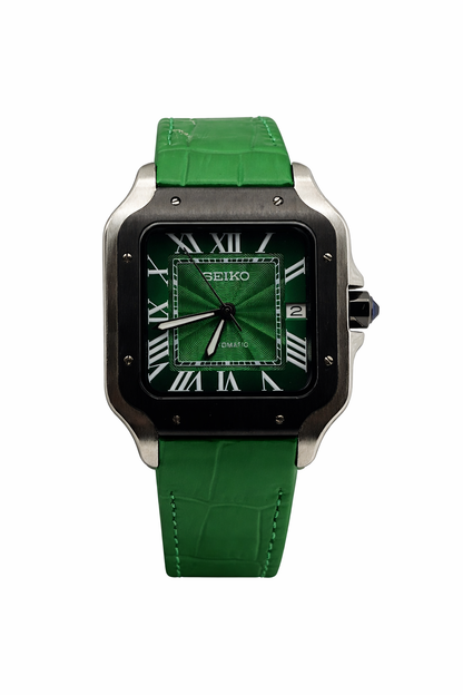Santos Green Leather Bracelet- Seiko Mod