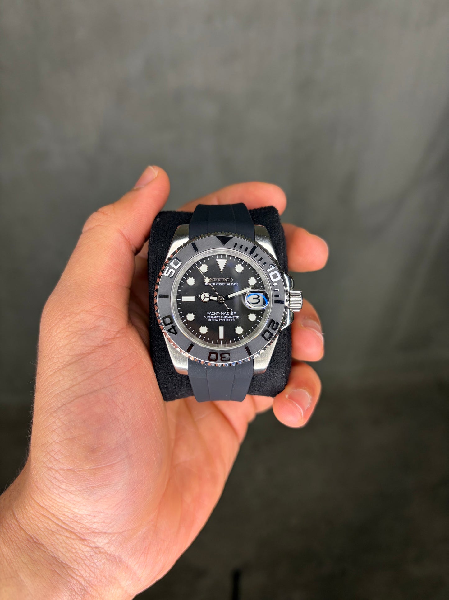Yacht master Silver & Black Oysterflex  - Seiko Mod