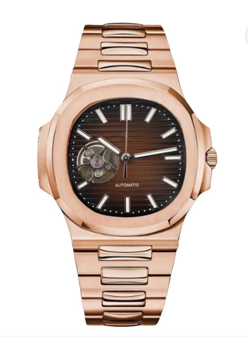 Nautilus Rose Gold & Chocolate Brown Open Heart