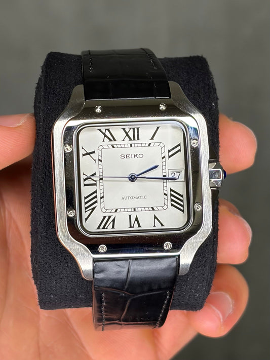 Santos Leather Strap Silver Case - Seiko Mod