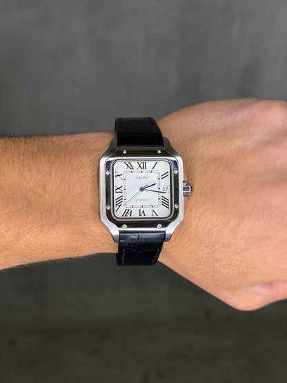 Santos Leather Strap Silver Case - Seiko Mod