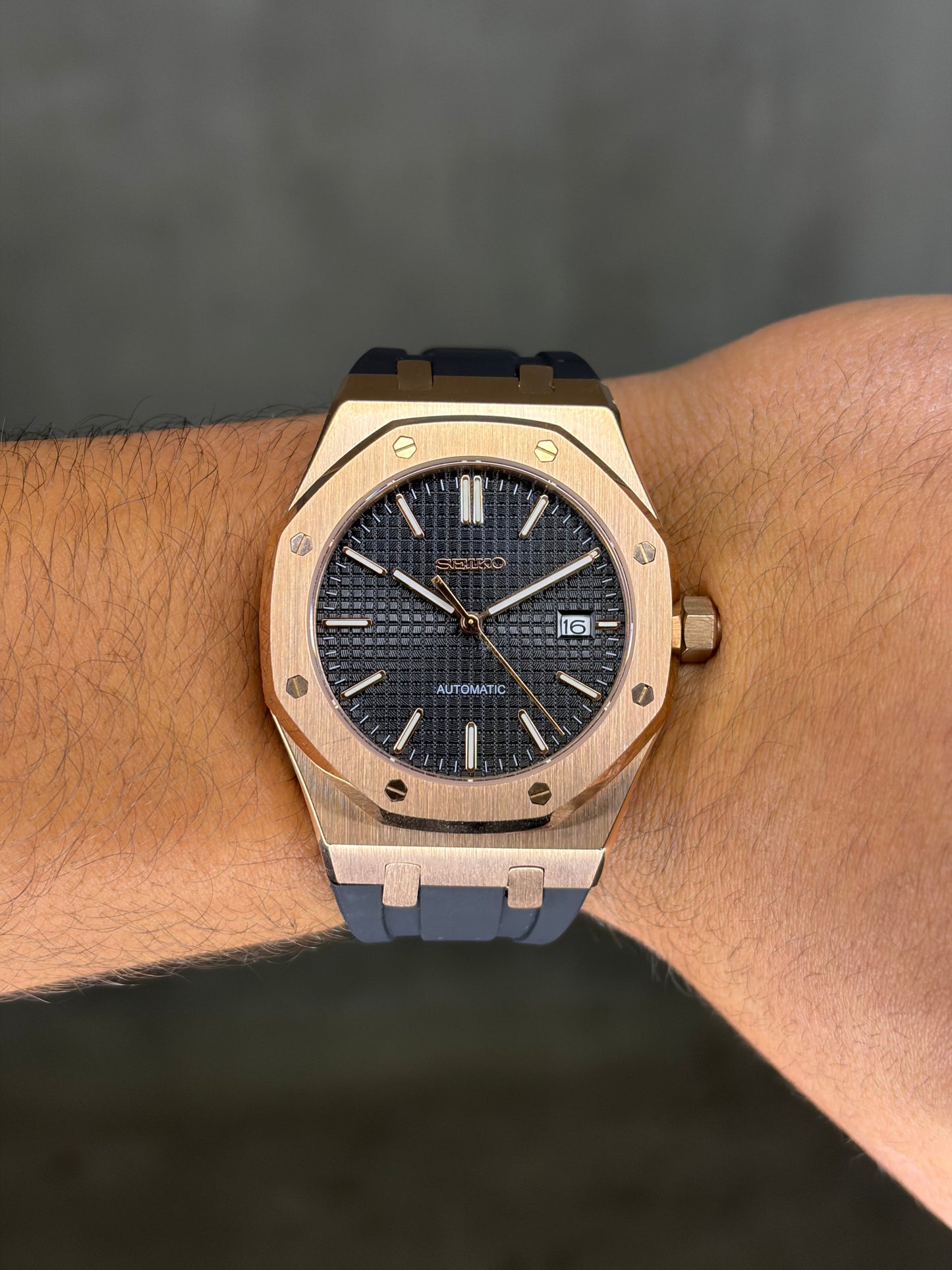 Rose Gold and Black Dial Royal Oak  - Seiko Mod