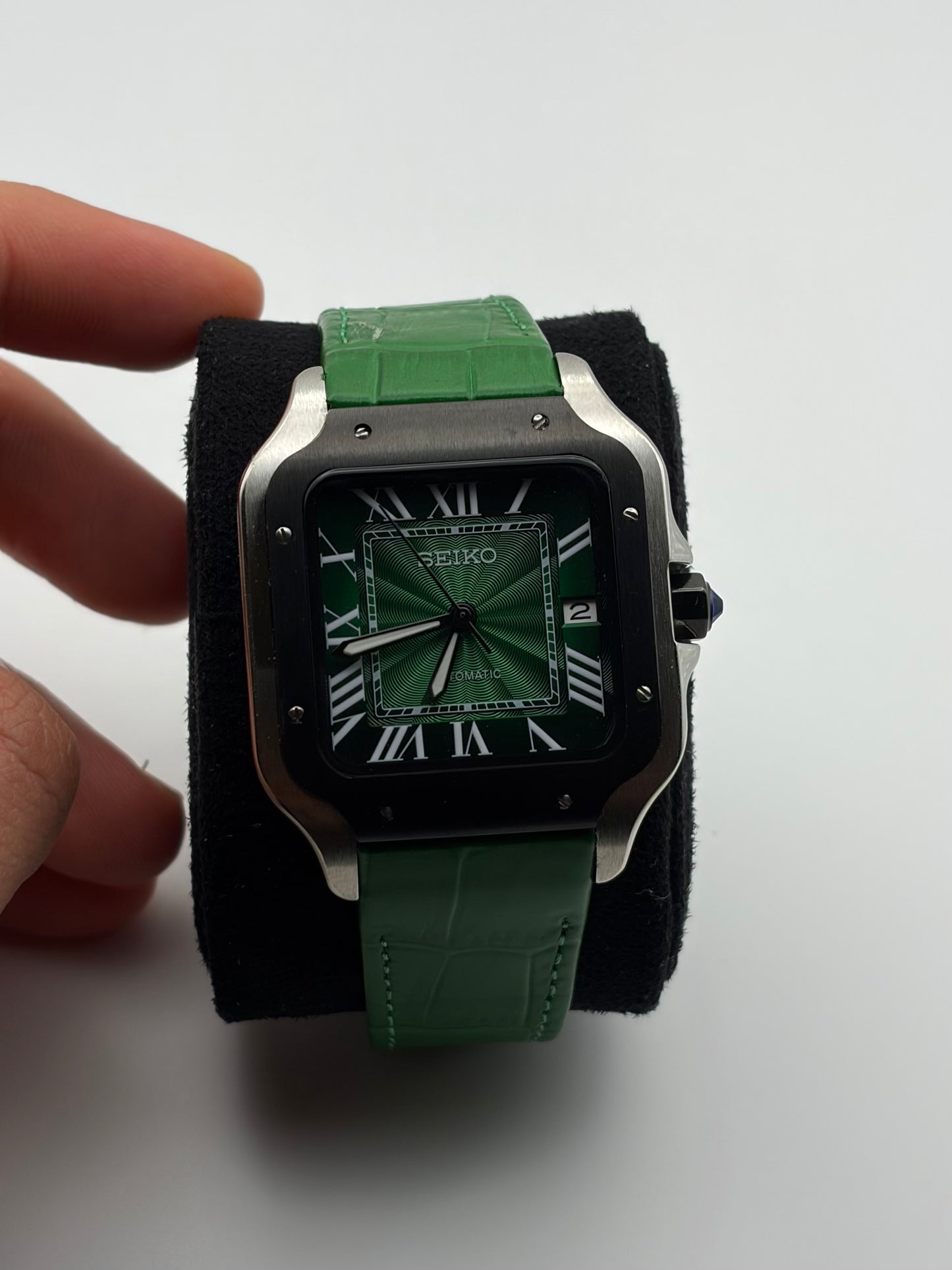 Santos Green Leather Bracelet- Seiko Mod