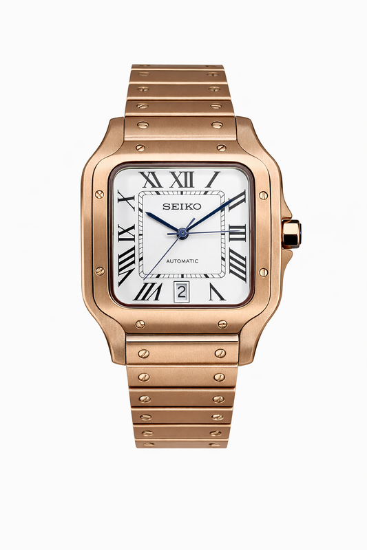 Santos Rose Gold & White Dial - Seiko Mod
