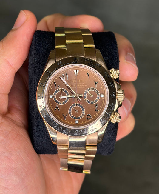 Rose Gold and Brown Arabic Dial Daytona - Seiko Mod