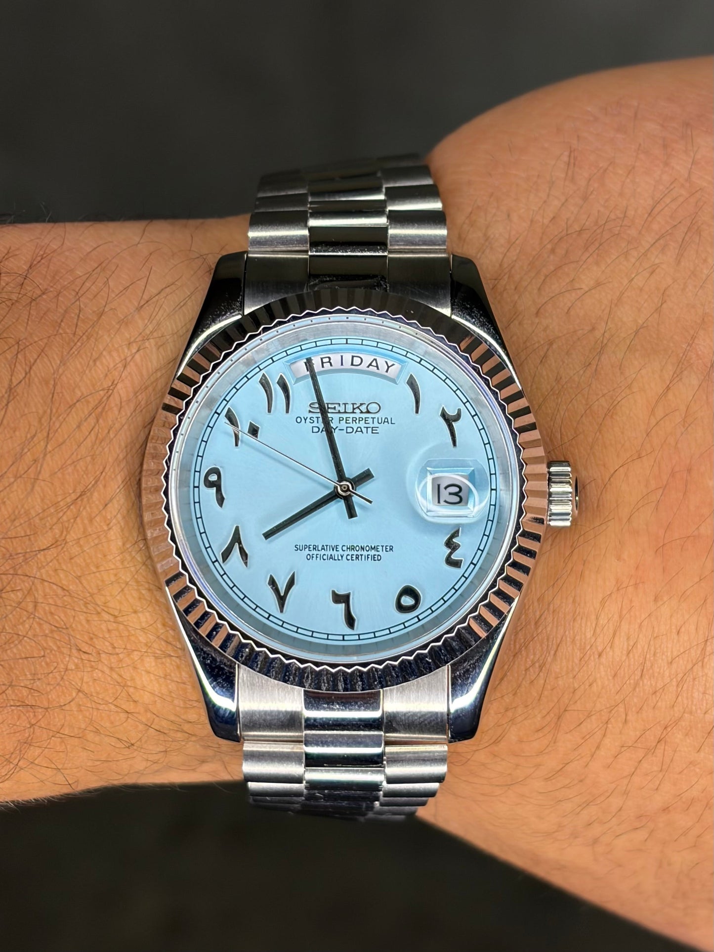 DayDate Baby Blue Arabic Numerals - Seiko Mod