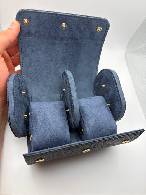 Étui en cuir bleu pour 2 montres