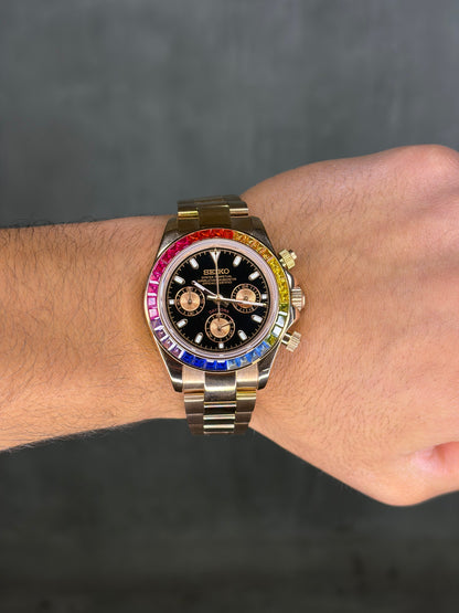 Rainbow baguette & rose gold daytona - Seiko Mod
