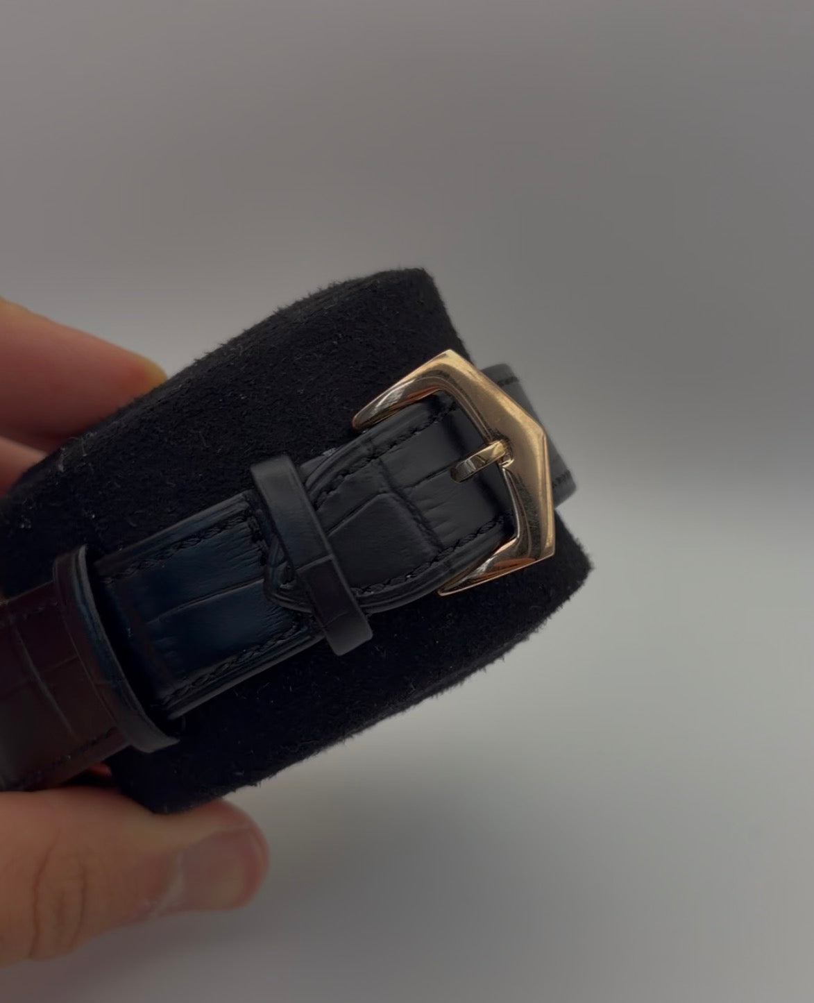 Nautilus Rose Gold Open Heart & Black Leather