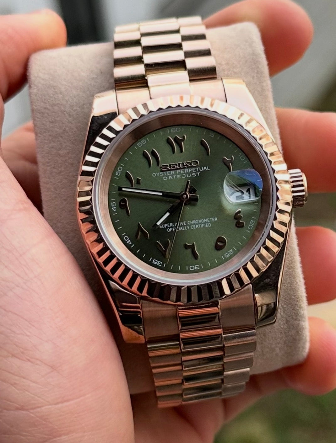 Datejust Rose Gold Olive Arabic - Seiko Mod