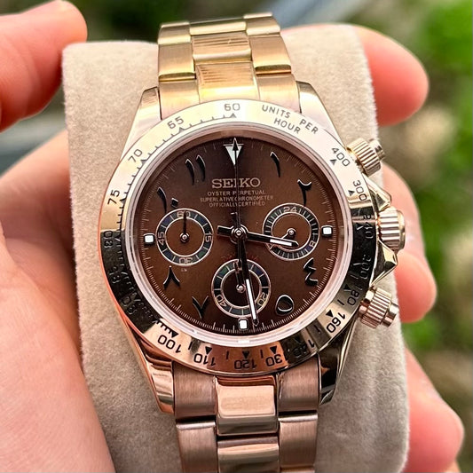 Rose Gold and Brown Arabic Dial Daytona - Seiko Mod