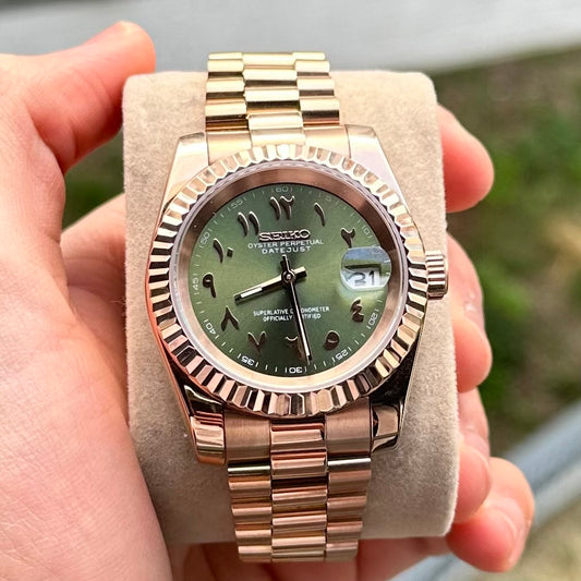 Rose gold with Arabic Olive Green Dial DateJust - Seiko Mod